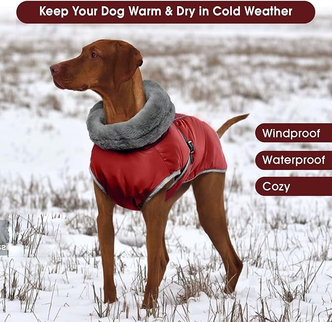 Dog Coat for Large Dogs,XL Dog Winter Jacket,Warm Turtleneck Dogs Coat with Reflective,Pet Vest Water-Resistant Doggy Snowsuit Snow Jacket,Winter Waterproof Windproof Pet Vest Coats,Red,XL
