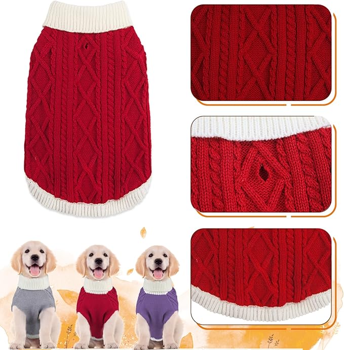 Small Dog Sweaters with Leash Hole Turtleneck Dog Sweaters Knitwear Boys Girls Warm Soft and High Stretch Pet Clothes for Fall Winter，Pet Shirts for Kitten Puppy Red Large