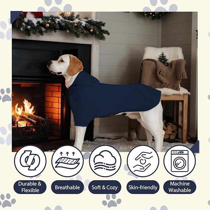 Basic Dog Hoodie, Soft Premium Quality Dog Hoodie Sweater with Leash Hole and Pocket, Cotton Doggy Puppy Sweatshirt Fashion Outfit for Dogs Puppy Small Medium Large - Navy Blue (XX-Large)