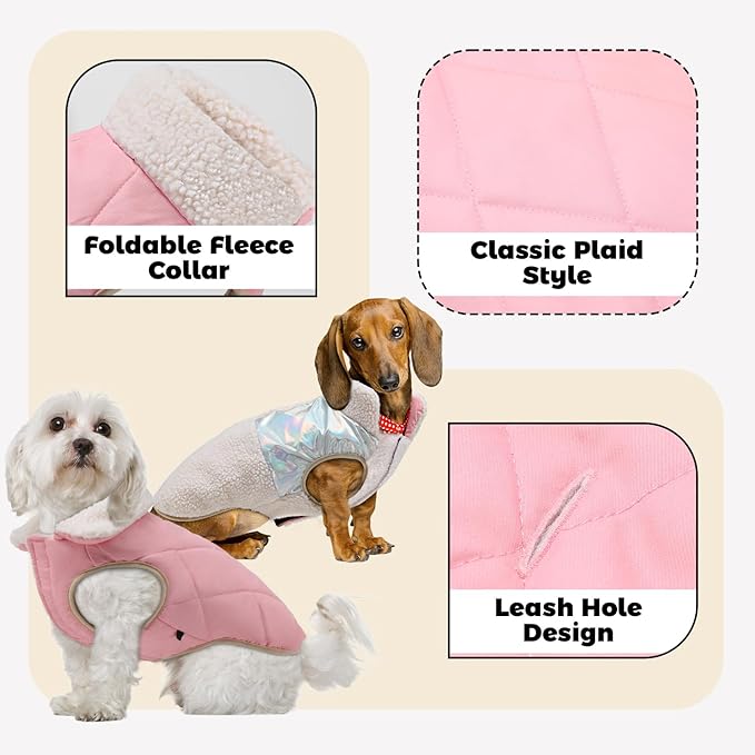 EMUST Small Dog Coat, Reversible Winter Jacket Coats for Small Dogs, Fuzzy Pet Apparel Vest for Small Medium Dogs, Cream, S