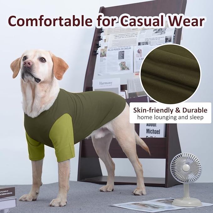 2 Pack Shirts for Large Dogs 4XL - Lightweight Breathable Dog Clothes, Prevent Overheating Summer Cool Tees for Doberman, Alaskan Malamute, Travel, Hiking, Beach, Lounge Wear, Sleep, Green
