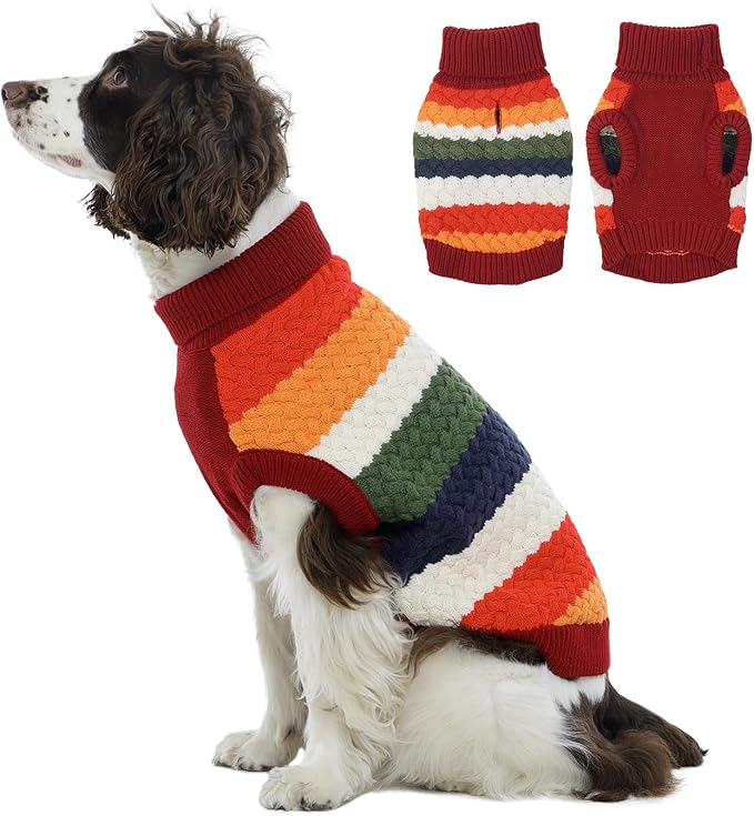 Kuoser Dog Sweater, Pet Cable Knitted Pullover Puppy Warm Clothes, Doggy Turtleneck Classic Knitwear Soft Thickening Doggie Outfit, Cold Weather Thermal Wear for Large Size Dogs, Red 2XL
