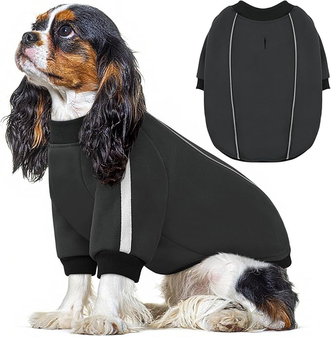 Queenmore Fleece Dog Sweater for Male Dogs, Soft Pullover Dog Sweatshirt with Leash Hole/Reflective Stripes – Cozy Winter Fleece Jacket for Small Medium Large Boy Puppy, Grey XS