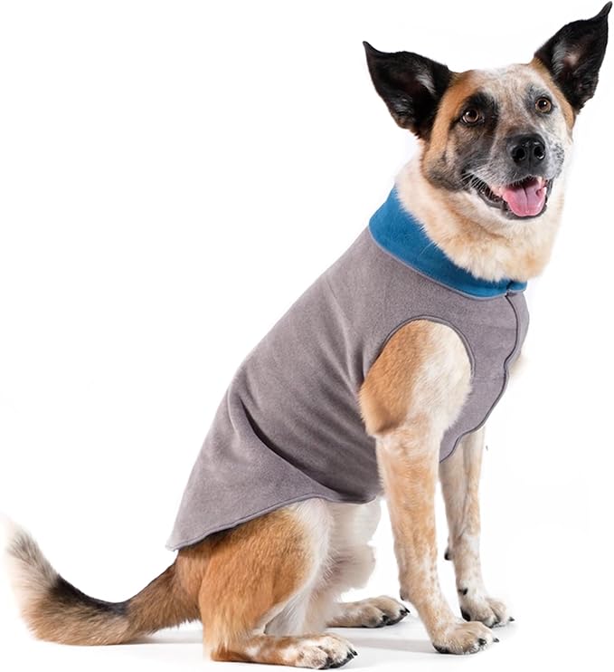 Goldpaw Duluth Double Fleece Dog Sweater Vest for Medium Dogs - Soft, Stretchy Dog Fleece - Warm Pet Jacket for Fall and Winter - Premium Pet Outerwear - Machine Washable - Charcoal/Marine - Size 20