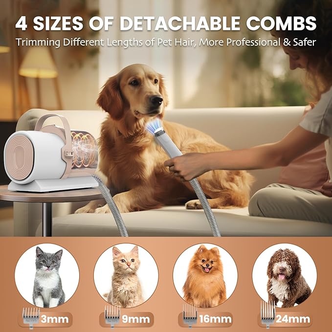 Dog Grooming Vacuum, Pet Grooming Kit with Dog Clippers, 2.5L Dust Cup 11000Pa Dogs Vacuum for Shedding Grooming, 5 Grooming Tools Home Cleaning in 1, Low Noise Pet Grooming Vacuum for Dogs, PG50
