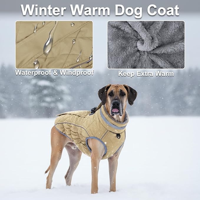 Dog Coat, Warm Dog Winter Coat for Small Dogs, Waterproof Jacket with Harness Built in, Reflective Turtleneck Cold Weather Coats with Zipper,Pet Fleece Vest Snow Jacket, Brown S