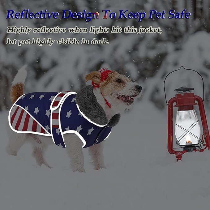 Dogcheer Dog Coat, American Flag Dog Jacket Waterproof Puppy Winter Coat for Cold Weather, Reflective Adjustable Pet Snow Jacket Fleece Sweater for Small Medium Large Dogs - USA Flag, 3XL