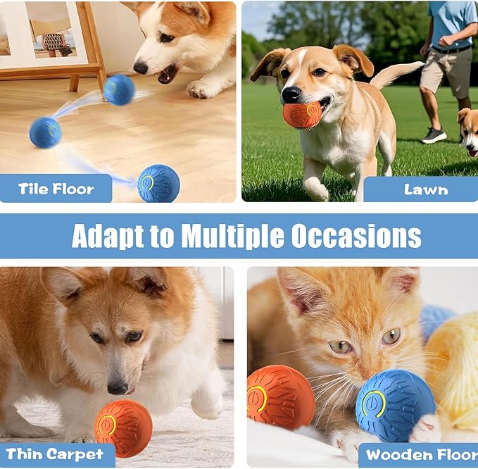 Shaky Ball Toy for Dogs, Automatic Interactive Dog Ball, USB Rechargeable Vibrating Dog Balls Suitable for All Dogs (Blue+Orange)-2PCS