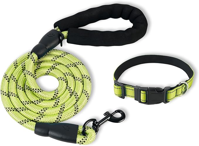Nylon Dog Leash for Medium Large Dogs, 5-FTReflective Heavy Duty Leash with Comfortable Handle & Poop Bag Dispenser Ring, 1/2 Inch Wide, Secure Reinforcement for Walking (Green, L)