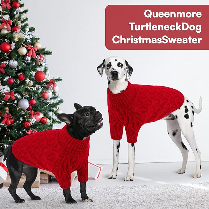 Queenmore Large Dog Sweater,Dog Sweaters for Large Dogs Male Female,Thanksgiving Fall Knit Sweater for Dogs,Turtleneck Thick DogSweaters,Winter Knitwear Pet Clothes for Corgi,French Bulldog(Red,L)