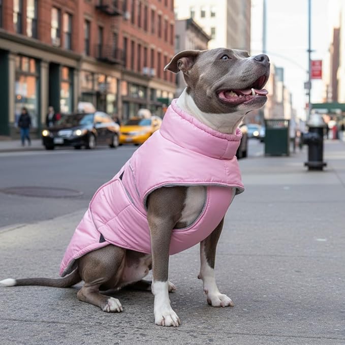 ASENKU Extra Warm Dog Coat - Winter Jacket with Fleece, Reflective, Adjustable, Zippered Leash Hole for Large Dogs, Turtleneck (Pink, 4XL)
