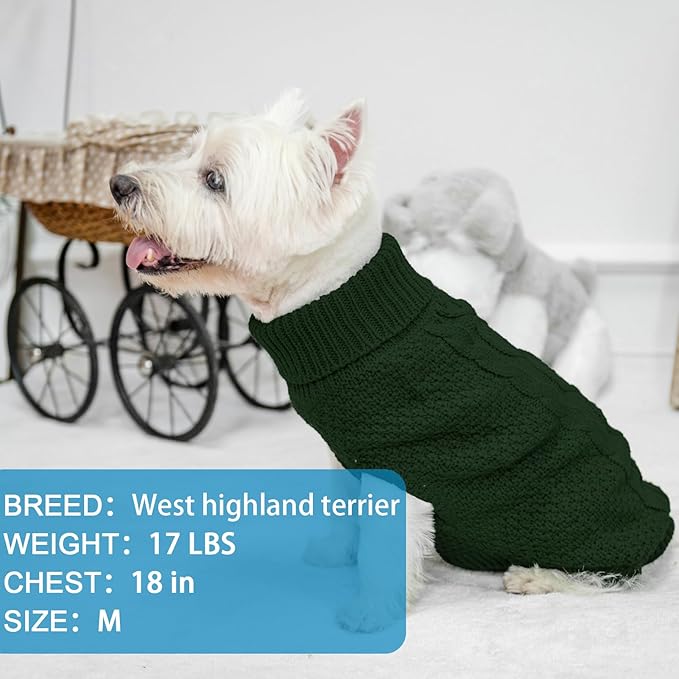 Mihachi Turtleneck Dog Sweater - Winter Coat Apparel Classic Cable Knit Clothes with Leash Hole for Cold Weather, Ideal Gift for Pet in New Year Army Green Small/Medium