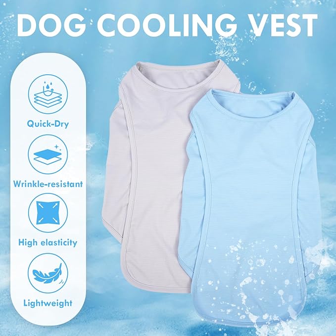 2 Pack Dog T-Shirt Quick Dry, Summer Breathable Cooling Vest, Sun Protection UPF50+ for Sensitive Skin, Stretchy Freedom of Movement for Walk, Blue+Grey, L