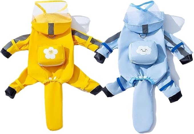 Small Dog Raincoat with Legs, Ideal for Teddy Bears, Waterproof Full Coverage with Mini Backpack, Reflective Hoodie and Detachable Tail (Blue, Small(Suggest Weight 3.3-5.5lb))