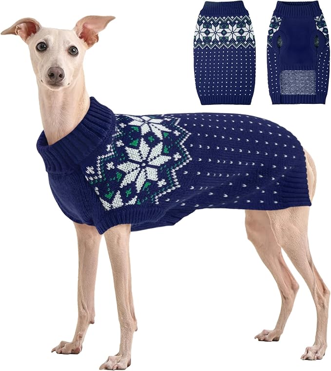 Kuoser Dog Sweater, Holiday Christmas Snowflake Pet Warm Knitwear Dog Sweaters Soft Puppy Clothing, Doggie Turtleneck Cold Weather Outfit Pullover for Small Medium Large Dogs Cats, Blue XL