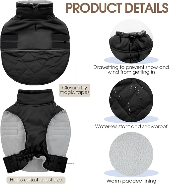 FUAMEY Small Warm Winter Jackets for Dogs Waterproof, Fleece Dog Coat Cold Weather, Sherpa Puppy Vest Sleeveless, Adjustable Thermal Snowsuit Pet (Black, S)