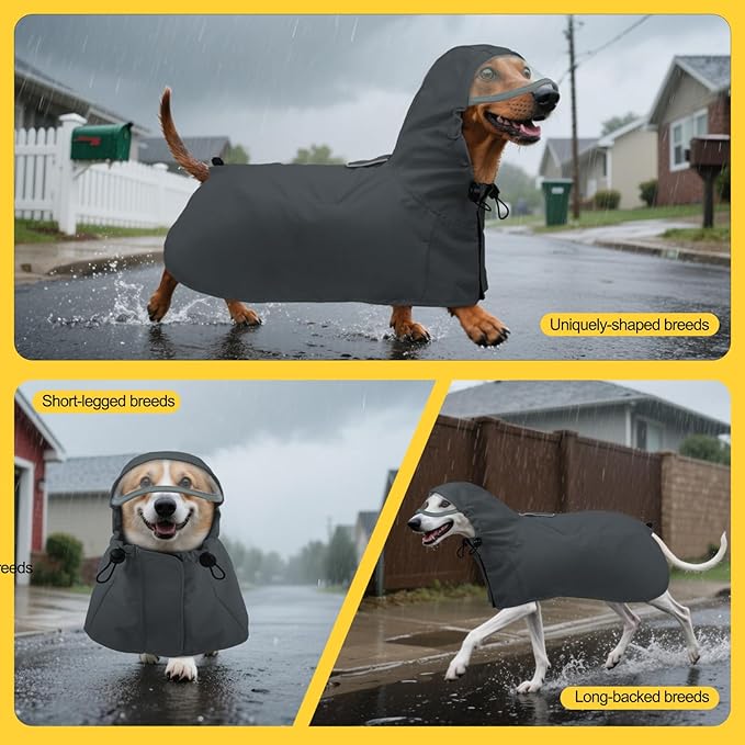 DENTRUN Dog Raincoat for Small Dogs (Chihuahua, Pomeranian) – Waterproof & Windproof, Lightweight for Walking, Hiking, Outdoor – Adjustable Hood, Leg Straps & Reflective Strips, S