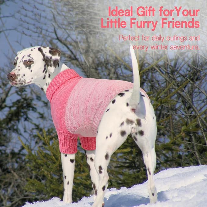 Queenmore Knitted Pullover Dog Sweater,Turtleneck Pet Cat Sweater, Cold Weather Puppy Clothes Stitching Knitwear with Leash Hole for Small Medium Dogs(Pink,M)