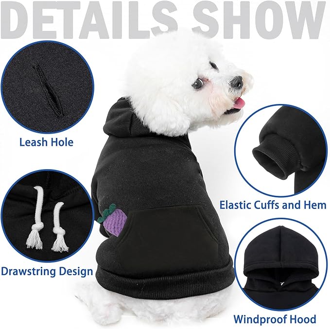 SCENEREAL Dog Hoodie Sweaters for Small Medium Large Size Dogs, Fleece Pet Sweatshirt with Hat and Pocket,Soft Cold Winter All Weather Puppy Clothes for S to XL Sized Dogs,Black (XS)