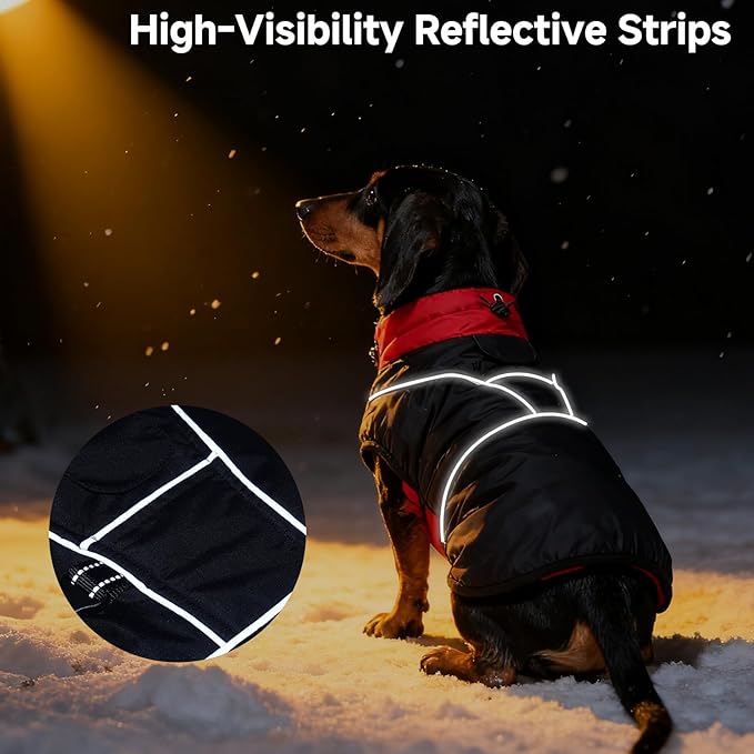 DORA BRIDAL Dachshund Coat, Fleece Lined Dog Winter Coat, Warm Dog Coats with Reflective Strips, Adjustable Waterproof Pet Jacket Clothes, XS