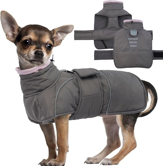 Dog Winter Coat for Small to Large Dogs(XS-XXXL)– Waterproof Windproof Fleece Lined Jacket with Reflective Trim,Pet Vest with Adjustable Buckles, Machine Washable Grey M