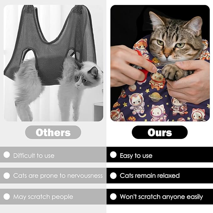 27.6" Cat Grooming Wrap, Self Adhesive Cat Wrap for Cutting Nails, Anti-Escape Calming Cat Swaddle Wrap for Medicine Ear Cleaning, Anti-Scratch Cats Burrito Restraint Blanket, Pet Tool(6-10 lbs)