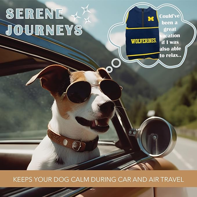 NCAA Michigan Wolverines Dog Anxiety Shirt Calming Soothing Vest, Dogs Cats with Anxiety, Fears, Fireworks, Loud Noises, Dark, Lonely Keeps Dogs Calm & Feeling Safe, Relaxing Jacket, X-Small