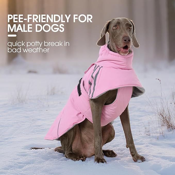 FUAMEY Dog Cold Weather Coats,Dog Winter Jackets for Large Dogs Warm Dogs Coat with Reflective Strips Waterproof Pet Snowsuit Thick Paded Pets Vest for Labrador Golden Retriever Pink XL
