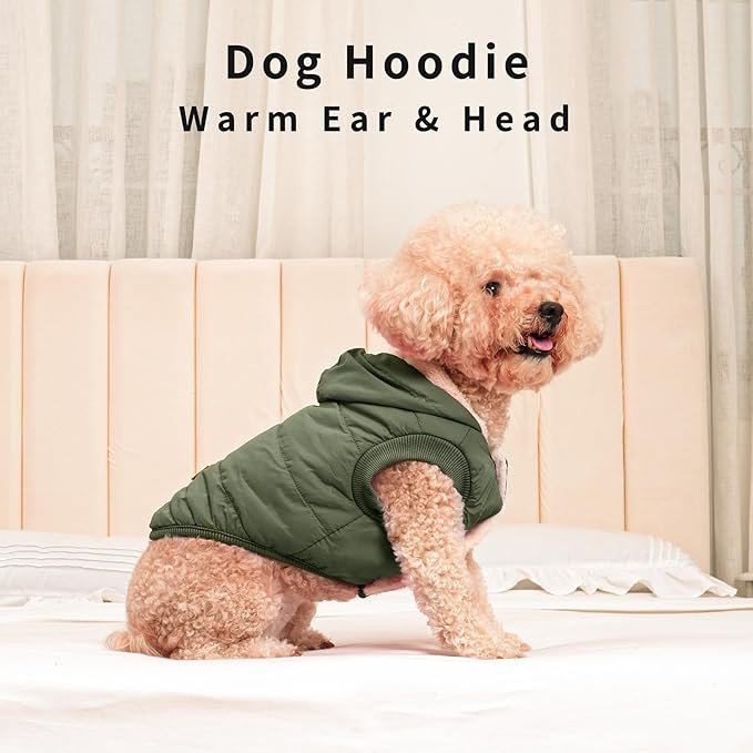 Fleece Lining Extra Warm Dog Hoodie in Winter for Large Dogs Jacket Pet Coats with Hooded Green XL