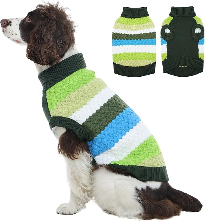 Kuoser Dog Sweater, XL Dog Sweaters for Large Dogs Pet Cable Knitted Pullover Warm Clothes, Turtleneck Classic Knitwear Soft Thick Puppy Xmas Holiday Outfit Cold Weather Thermal Wear, Green XL