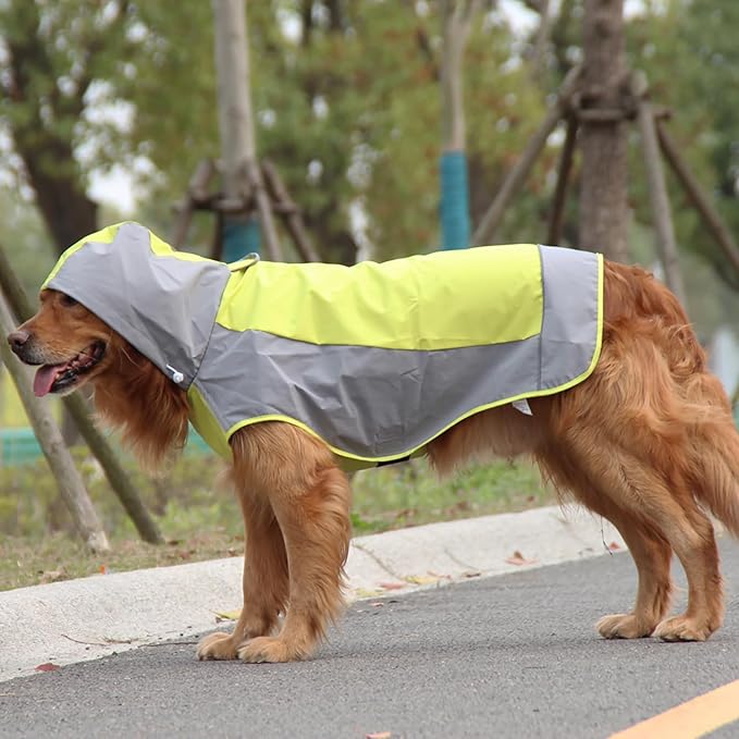 Dogs Packable Lightweight Raincoat: Pet Dog Hood Waterproof Coats Green Size 7