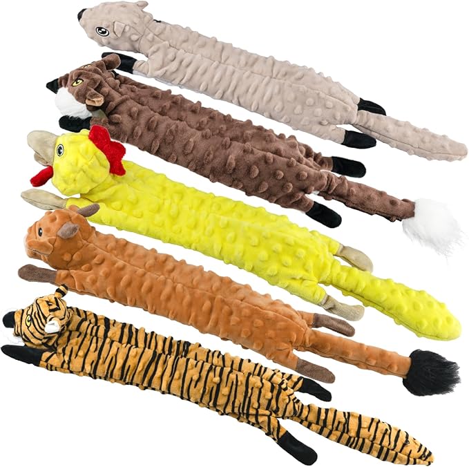 SHARLOVY Dog Squeaky Toys 5 Pack, Bubble Plush Puppy Teething Pet Toys, Crinkle No Stuffing Animals Dog Toy, Doggies Chew for Large Small Medium Breeds