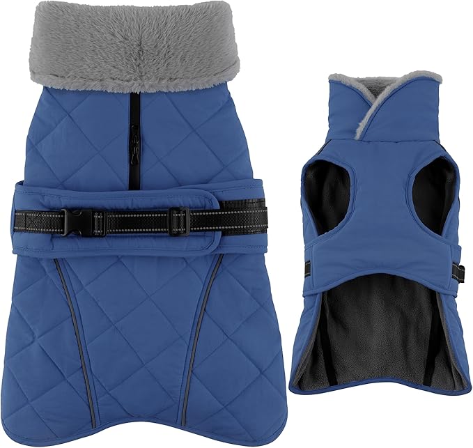 Dog Coat, Waterproof Dog Winter Jacket with Adjustable Buckle, Reflective Turtleneck Pet Snow Vest Warm Fleece Sweater for Small Medium Large Dogs - Blue, 2XL