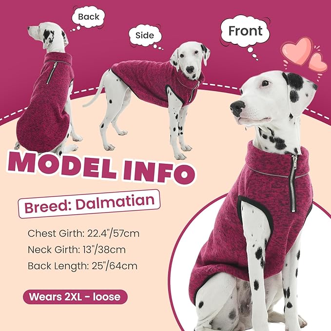 ROZKITCH XXXXL Dog Sweater, Turtleneck Jacket with Fleece Lining, Knit Pet Coat for Giant Dogs with Zipper Opening for Harness, Adjustable Neck Reflective Pet Jacket Rosered 4XL