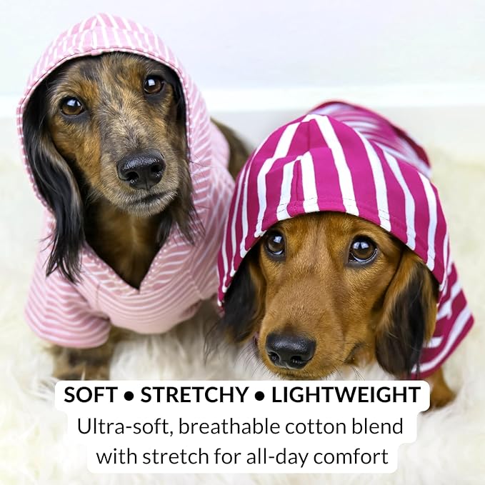 DJANGO Dog Hoodie – Warm, Lightweight, Soft & Stretchy Dog Sweater with Hood, Harness Hole & Elastic Waistband – Cozy Sweatshirt for Small Dogs up to 25 lbs, Dachshunds & Puppies – Boysenberry, XS