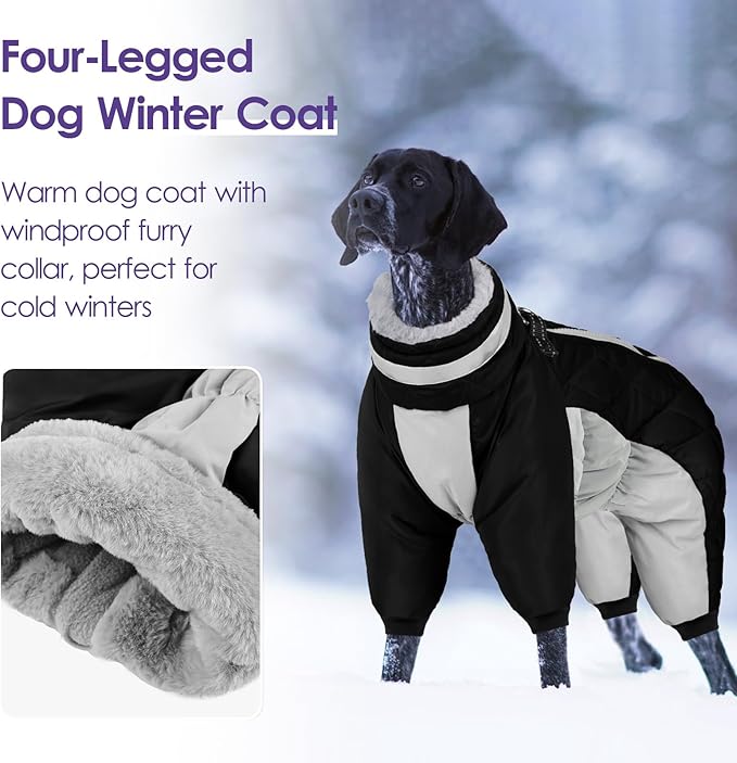 SUNFURA Full Body Dog Coat - Warm Fleece Jacket for Small Dogs, Turtleneck Winter Coats with Harness, Reflective Dog Snowsuit Windproof Puffer Jackets with Legs for Chihuahua, Yorkie, Black XS