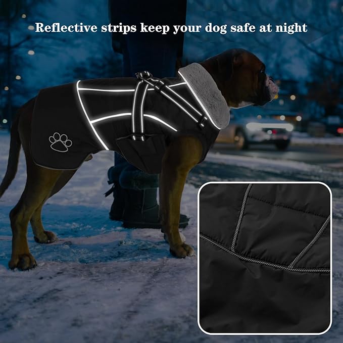 Doglay Dog Jacket Waterproof Dog Coat with Harness Built in, Christmas Puppy Winter Coat Reflective Turtleneck Puffer Snow Jackets for Small Medium Large Dogs