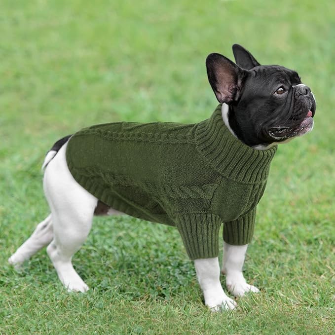 Queenmore Dog Sweater for Large Size Pet,Pitbull Dog Sweater,XXL Doggy Sweater for Labrador Retriever,Cold Weather Warm Knitted Pet Sweatershirt for Boy Girl Dogs (Army Green,2XL)