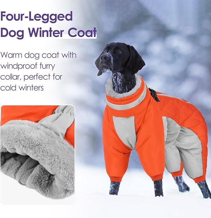 SUNFURA Full Body Dog Coat - Warm Fleece Jacket for Small Dogs, Turtleneck Winter Coats with Harness, Reflective Dog Snowsuit Windproof Puffer Jackets with Legs for Chihuahua, Yorkie, Orange XS