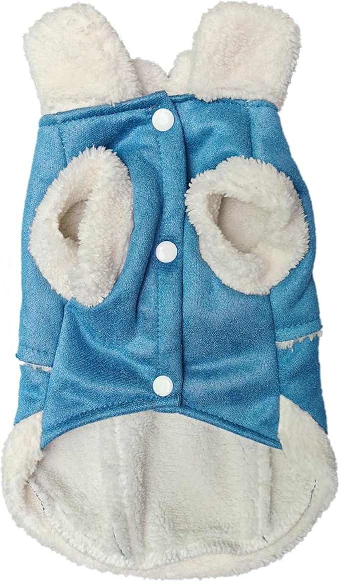 Jecikelon Bowtie Dog Cold Weather Coat Fleece Lining Warm Pet Puppy Turtleneck Dogs Winter Clothes for Small Dogs with D-Ring (Blue, X-Small)