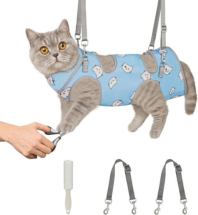 Supet Cat Grooming Hammock, Soft Fabric Nail Clipper Hammock, Self-Adhesive Wrap for Cutting Nails, Quickly Calm Down for Medicine, Teeth Brushing, Ear Cleaning