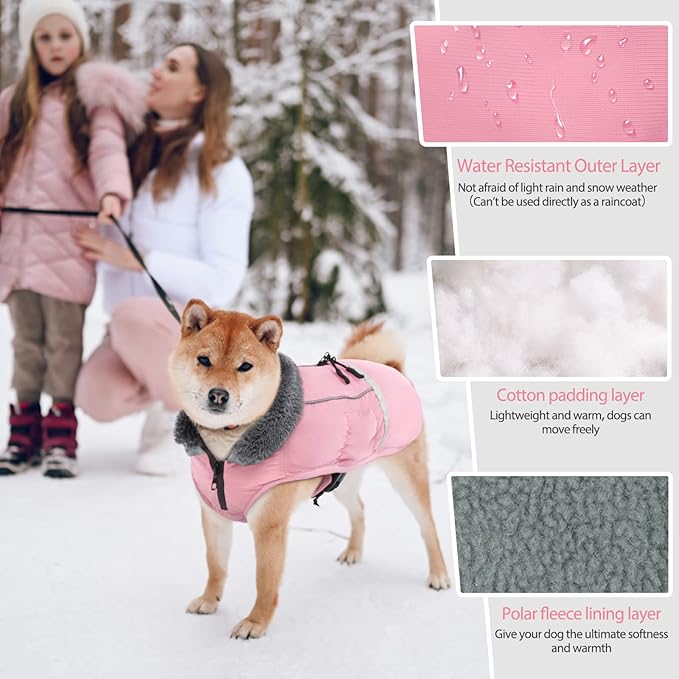 QBLEEV Warm Dog Coat Reflective Dog Jacket, Waterproof Dog Winter Coat Turtleneck Dog Clothes for Cold Weather, Thick Fleece Dog Snowsuit Christmas Dog Vest Pet Apparel for Small Medium Large Dogs S