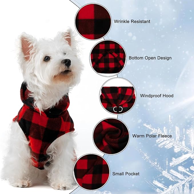 EXPAWLORER Dog Hoodie Fleece Sweater Vest, Plaid Dog Sweatshirt Fall Winter Pet Clothes with Leash Ring, Sleeveless Warm Cozy Puppy Clothing for Cat Small Medium Large Dogs Girl Boy, Checkered XS