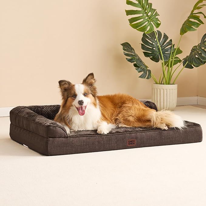 EHEYCIGA Memory Foam Dog Bed XXL, Giant Dog Bed Orthopedic with Washable Removable Cover, Waterproof Pet Bed Couch for Jumbo Dogs, 48x36x7 Inches, Brown