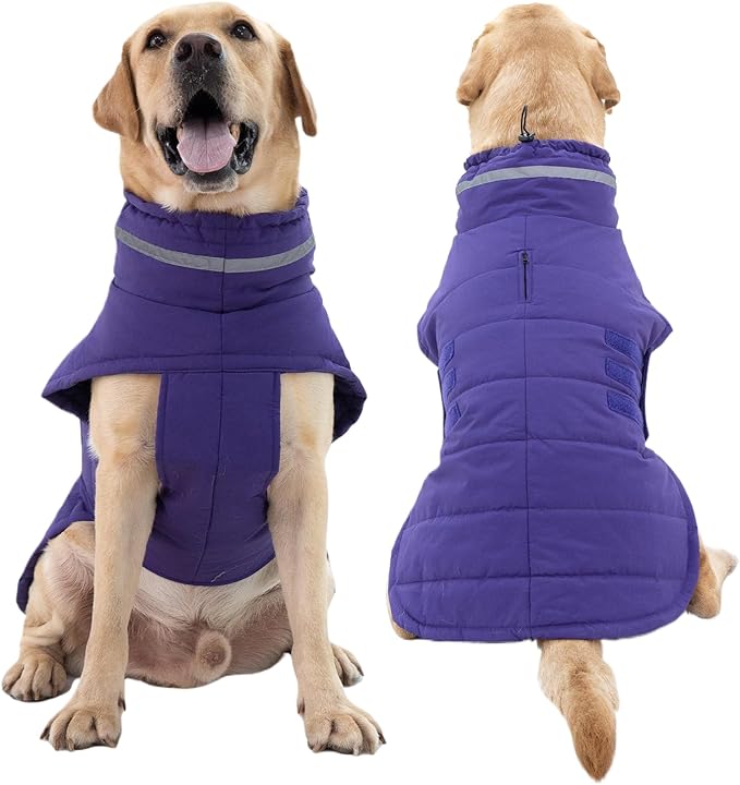 Dog Coat, Waterproof Winter Jacket, Warm Windproof Puffer Jacket, Reflective Adjustable Turtleneck Coats for Small Dogs with Hook & Loop - Purple - S