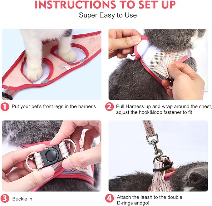 Cat Harness and Leash Set, Soft and Breathable Vest with Reflective Strip, Escape Proof Kitten Harness, Easy to Wear for Cats Walking and Traveling (Black, XXS)
