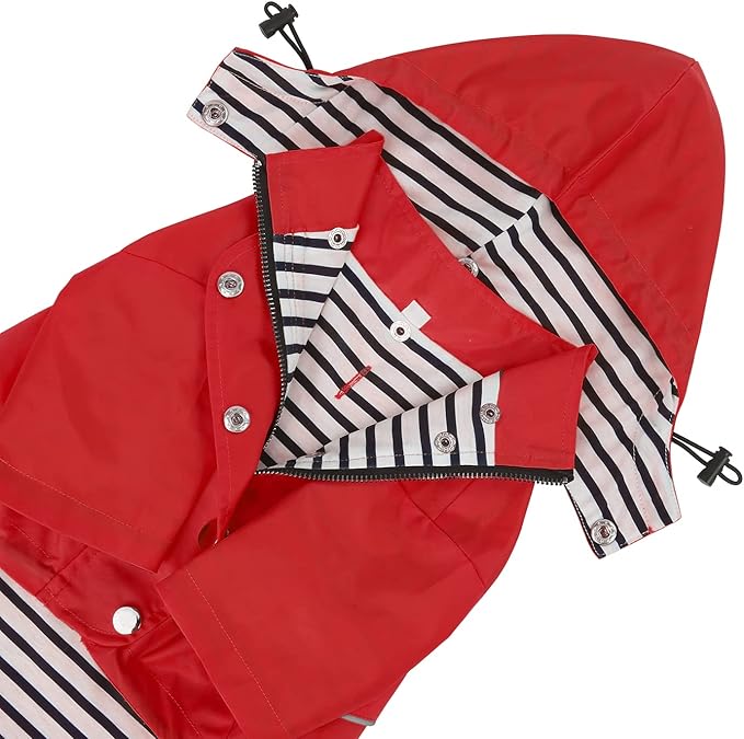 HDE Dog Raincoat Poncho Double Layer Zip Rain Jacket with Removable Hood, Leash Hole for Small to 3XL Dogs and Puppies Red - 3XL