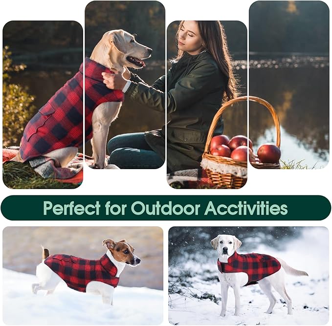 Kuoser Reversible Winter Coat, British Style Jacket for Medium and Large Dogs - Warm Windproof Puppy Cold Weather Clothes Vest, Red L