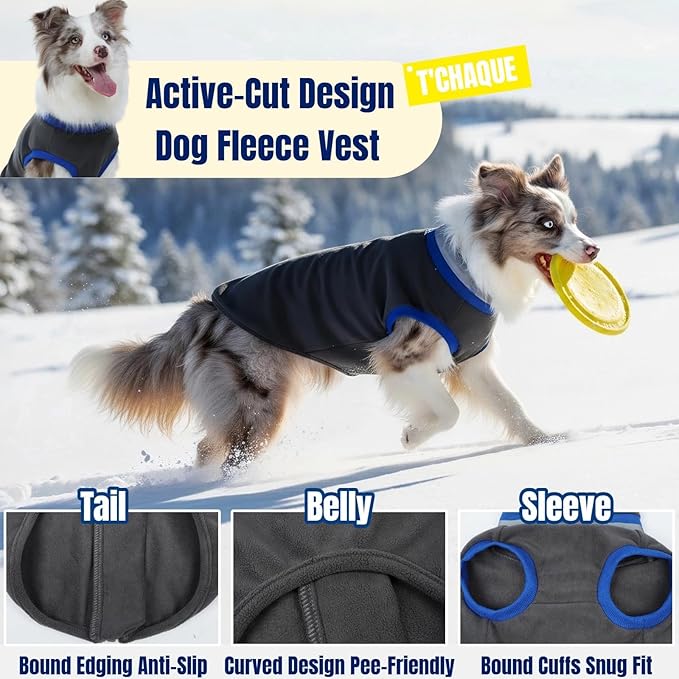 Winter Classic Warmth & Windproof Turtleneck Vest Fleece Dog Sweater, Lightweight & Ultra-Soft Coat for Large Dogs with Back-Zipper, Thermal Doggie Vests Clothes with Reflective Strips(Grey, 2XL)