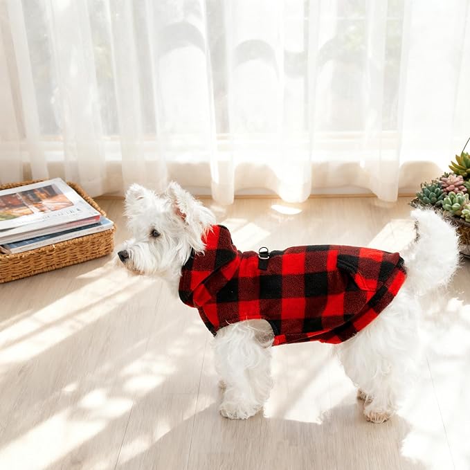 EXPAWLORER Dog Hoodie Fleece Sweater Vest, Plaid Dog Sweatshirt Fall Winter Pet Clothes with Leash Hole, Sleeveless Warm Cozy Puppy Clothing for Cat Small Medium Large Dogs Girl Boy, Checkered XXL